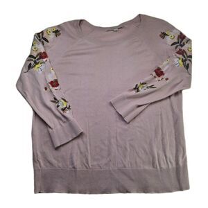 Pink Sz M Embroidered Floral Sweater 100% Cotton Loft Spring Twee Office Work